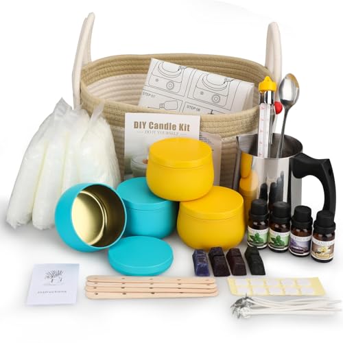 YMing Kerzen Selber Machen Kit, DIY Kerzen Handwerk Werkzeuge Set mit Kerzendosen, 800g Gießtopf und Löffel, Dochte Aufkleber, Candle Dochte, Candle Dochte Halter, Farbblock, Etikett und Bienenwachs von YMing