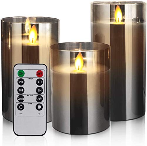 Led Kerzen,Grau Glas Kerzen mit Timer und Fernbedienung,Flackernde flamme Batteriebetriebene Candle,Elektrische Stumpenkerzen 3er Set für weihnacht,deko schlafzimmer,Wohnzimmer,badezimmer 4/5/6inch von YMing