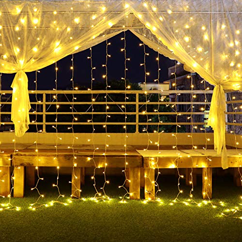 YMing Lichtvorhang 3x3m 300 LED Wasserfalllichter mit 8 Lichtmustern Wasserdichter Lichtvorhang für Weihnachten, Garten- und Innendekorationen im Freien, Neujahr, Party, Hochzeiten von YMing