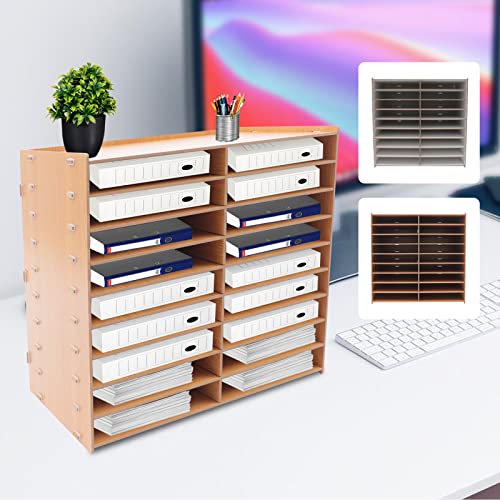 9 Ebene Dokumentenhalter 18 Slots Papier Brief Tray A4 Organizer Büro Stackers Briefablage Metall Briefablage Holz Schubladenbox Schreibtisch-Organizer Dokumentenablage Jeder Slot 32X24X4.7cm (Eiche) von YNAADYH