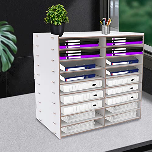 9 Ebene Dokumentenhalter 18 Slots Papier Brief Tray A4 Organizer Büro Stackers Briefablage Metall Briefablage Holz Schubladenbox Schreibtisch-Organizer Dokumentenablage Jeder Slot 32X24X4.7cm (weiß) von YNAADYH