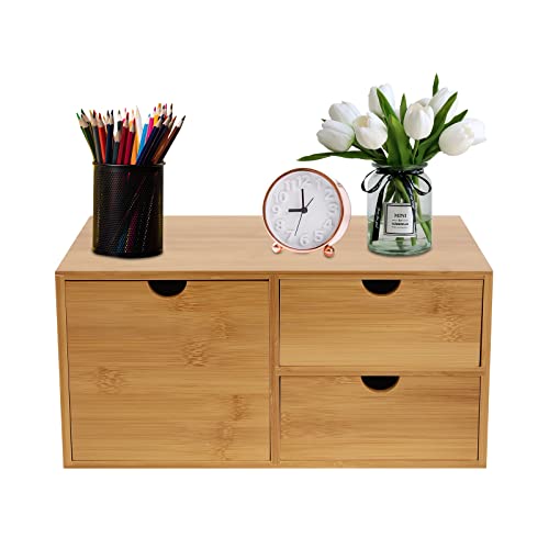 Schubladenbox Holz, 33cm Schubladenbox Büro Organizer Mini Bambus Schreibtisch Schubladen Holz Farbe Bambus Schreibtisch Schließfach 33x19x16cm von YNAADYH