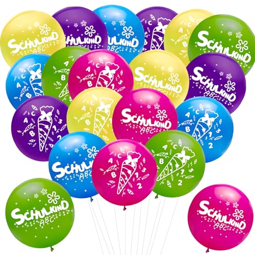 YNDJK 20 Stück Einschulung Deko Luftballons, Deko Schulanfang Mädchen SCHULKIND Ballons, Schulstart Schuleinführung Deko, mit ABC 123 Schulkind Motiv, Endlich für Einschulung Party Dekoration von YNDJK