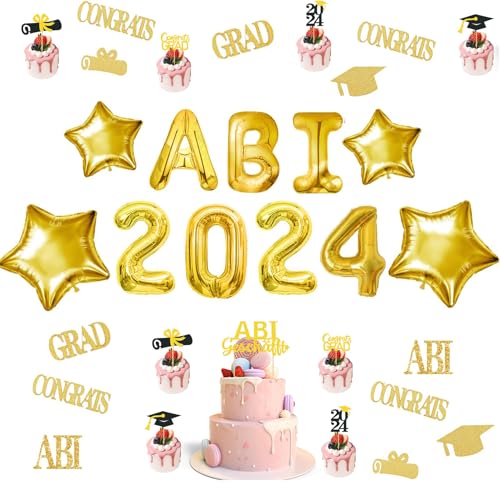 Abitur 2024 Deko,ABI 2024 Folienballons,Graduation Deko,ABI 2024 Luftballon Deko Set,Prüfung Bestanden Deko,ABI Luftballon,für Abschluss Abschlussfeier ABI Schulabschluss Dekoration 2024(Gold ABI) von YNDJK