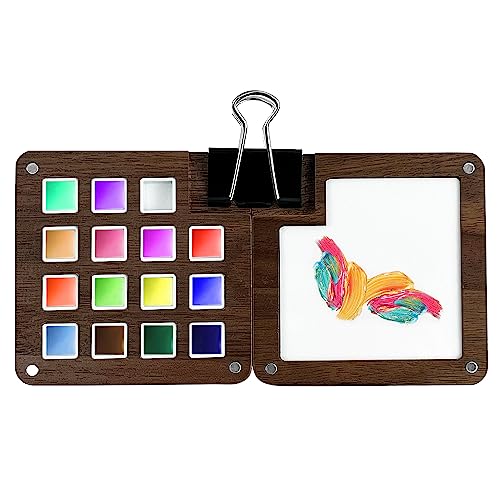 Skizzenbuch-Palette aus Walnussholz - Magnetische Aquarell-Palettenbox mit 15 Gittern und Clip für Künstler, Maler und Hobbisten (1) von YNHJQP