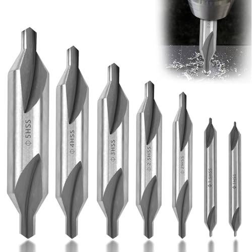 Zentrierbohrer Bohrer Set Metall Holz Drehbank Zubehör Zentrierkörner 7 Stück HSS Zentrierbohrer 60 Grad Bohrerset Senker Center Drill Bit für Drehmaschine Metallbearbeitung (1/1.5/2/2.5/3/4/5mm) von YNOYMO