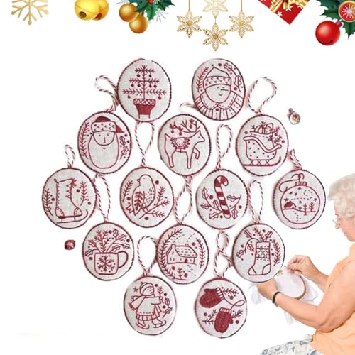 YNPQTDS Bright Hand Embroidery Christmas Ornaments Kit, Christmas Embroidery Kit Christmas Ornaments, JollyAnd Bright Christmas Embroidery Kit, Embroidery Kit Christmas Ornaments von YNPQTDS