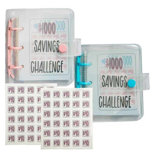 1000 Savings Challenge Binder Gehalt- & Aufwendungsumschläge Geld Organizer Mappe Mini 25 Umschlag Challenge Binder Geld Sparen Brieftasche Geld Sparen Binder 2 Stück von YNR