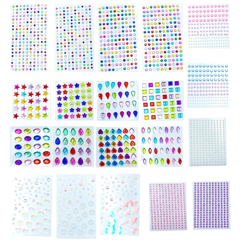 2435 Stück Glitzersteine Selbstklebend,Selbstklebend Schmucksteine zum Aufkleben,Acryl Crystal Edelstein zum Aufkleben,Bunt Strasssteine für Kinder Handwerke Bastel-DIY Nägel Party Gesicht Deko von YNR