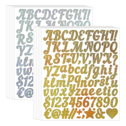 880 Stücke Wasserfester Sticker Buchstaben, Buchstaben Aufkleber, Klebebuchstaben, Glitzer Alphabet Nummer, Vinyl Buchstaben Zahlen für Postfach,Scrapbooking,Adressnummer,DIY Handwerk von YNR