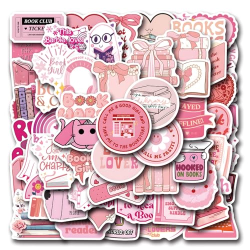 Buchaufkleber für Kindle ästhetische Aufkleber Wasserfeste Kawaii Rosa Aufkleber Deko Rosa Kawaii Lesen Sticker für Laptop Journal Kindle Koffer MacBook Motorrad Helm Scrapbook 120 Stücke von YNR