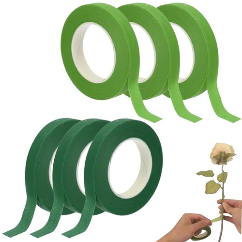 Kreppband für Blumen Floristenband Grün Selbstklebend Flora Kreppband Dunkelgrün Floristenband Floristen-Klebeband für Bouquet Blumen DIY Kunsthandwerk (27m/Rolle) 6 Rollen von YNR