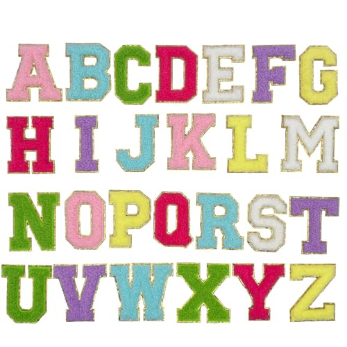 YNYCIPZ Aufbügler,Alphabet-Aufkleber-Aufnäher, Selbstklebende Alphabet-Aufnäher von A bis Z für Kleidung, Stoffe, Schuhe und Taschen (26 Stück, Farbe) von YNYCIPZ