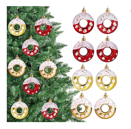 16 Pieces Christmas Donut Ball Ornaments, 3.15-inch Shatterproof Christmas Tree Ornaments, Red and Gold Holiday Wreath, Waterproof Tree Pendant von YOAILAIL