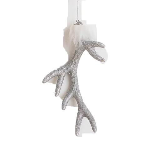 2 Pcs Christmas Deer Antler Tree Ornaments, Glitter Large Silver Hanging Faux Deer Antlers, Resin Xmas Tree Decorations, Rustic Holiday Decor for Home, Car, and Christmas Tre von YOAILAIL