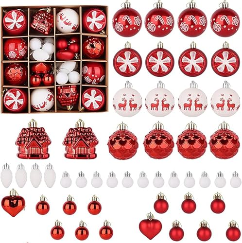 40ct Christmas Tree Ornaments Set, Red & White Classic Decorations with 11 Unique Styles, Shatterproof Ball Ornaments for Holiday Decor von YOAILAIL