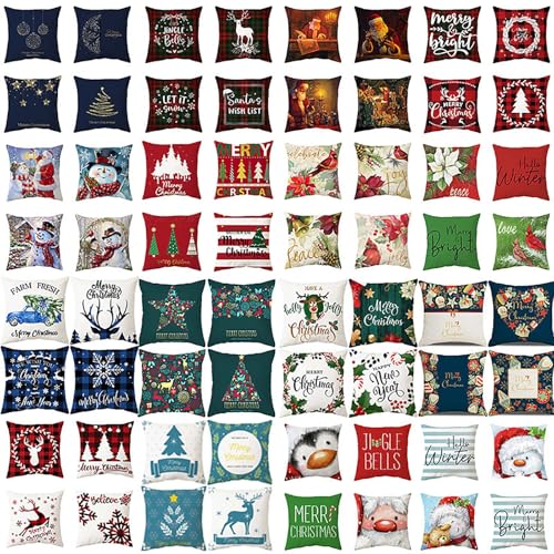 6-Pack Christmas Pillow Covers – "Merry Christmas," Reindeer, Tree, Seasonal von YOAILAIL