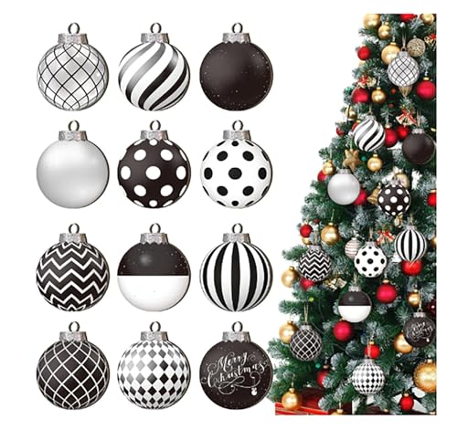 Christmas Tree Decorations Balls Set - 12x Wooden Decorative Balls, Shatterproof Christmas Ornaments with Funny Winter Designs, Perfect for Holiday Décor, Fall and Winter Festival Home Decoration von YOAILAIL