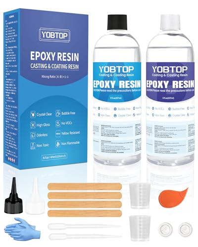 YOBTOP Epoxidharz Set, 474ml/16oz Epoxidharz mit Härter Glasklar Gießharz Nicht Giftig Geruchsarm Blasenfrei Resin Gießharz für DIY Kunst, Schmuck, Untersetzer, Tischplatten, Holz, Anfänger 1:1 von YOBTOP