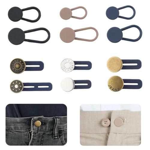 YOCDNOV 12-teiliges Hosengürtelverlängerungs-Set – verstellbare Knopfverlängerung, kein Nähen, Gürtelverlängerungs-Set, Jean-Taillenverlängerungen für Unisex, Shorts, Jeansröcke (4 Größen) von YOCDNOV