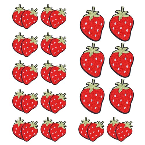 YOCDNOV 30 Stück Erdbeer Bügelbild- Erdbeere Applikationen Patch, Aufbügeln Bestickt DIY Nähen Auf Eisen Auf Obst Patches Für Applikation DIY T-Shirt Jeans Kleidung Taschen Flicken Patches Sticker von YOCDNOV
