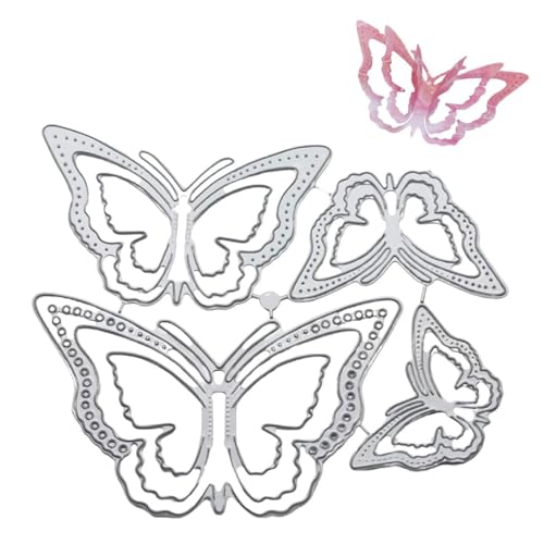 YOCDNOV 4 Stück 3D-Schmetterling Metall Stanzformen- Frühlingsblumen-Schmetterlingsrahmen, Schablonen, Rahmen Stanzformen Schablonen DIY Scrapbooking Karten Herstellung Kartenherstellung Prägepapier von YOCDNOV