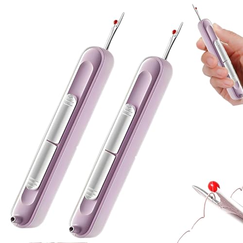 YODAOLI 2 in 1 Needle Threader Seam Ripper, 2025 Upgrade Plug-in Needle Threader Stretchable Remover Needle Threading Tool, Automatic Needle Threader (2pcs*Purple) von YODAOLI