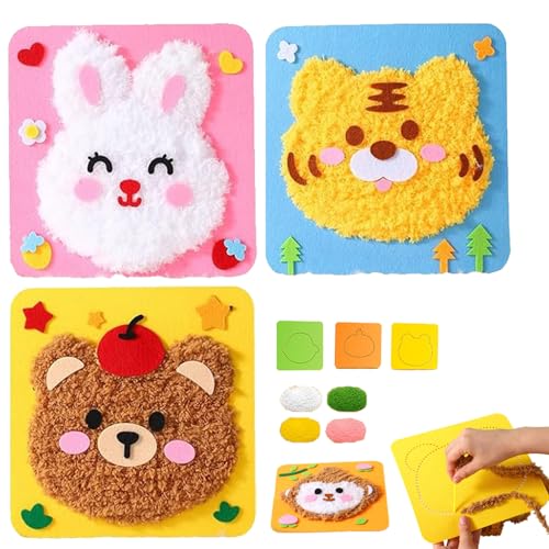 YODAOLI DIY Embroidery Doll Set, Townscloud DIY Embroidery Doll Set, Cartoon Animal Sewing Craft Kit, Beginner Sewing Kit for Kids (3pcs-b) von YODAOLI