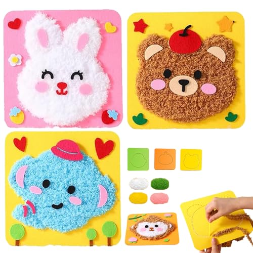 YODAOLI DIY Embroidery Doll Set, Townscloud DIY Embroidery Doll Set, Cartoon Animal Sewing Craft Kit, Beginner Sewing Kit for Kids (3pcs-c) von YODAOLI