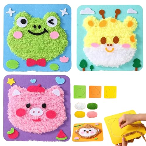 YODAOLI DIY Embroidery Doll Set, Townscloud DIY Embroidery Doll Set, Cartoon Animal Sewing Craft Kit, Beginner Sewing Kit for Kids (3pcs-h) von YODAOLI