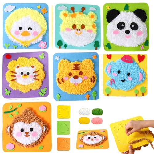 YODAOLI DIY Embroidery Doll Set, Townscloud DIY Embroidery Doll Set, Cartoon Animal Sewing Craft Kit, Beginner Sewing Kit for Kids (7pcs-a) von YODAOLI