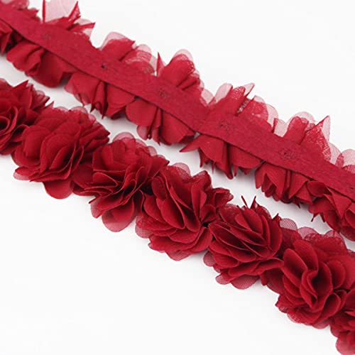(1 Meter) Chiffon Spitzenstoff Gurtband Dekoration Blumen Geschenkbänder Vliesstoffe Basis-Weinrot von YOENYSDFLI