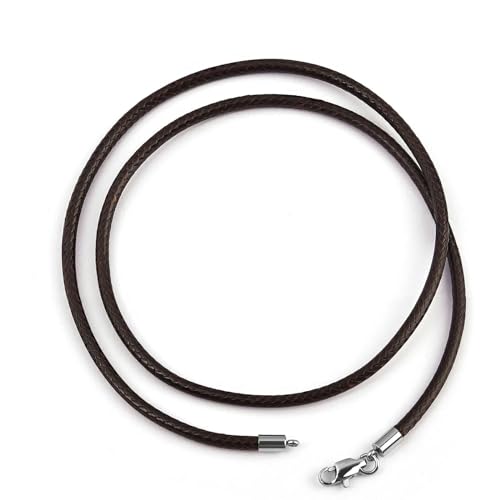 1,5/2/3 mm Lederband, Schwarze Halskette mit Karabinerverschluss aus Edelstahl, rundes gewachstes Seil für Männer und Frauen, Halskette-Braun-3 mm-50 cm von YOGAES