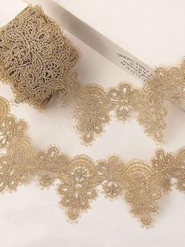 1 Yard Gold Spitzenstoff Band Metaillic Stickerei Spitze zum Nähen, Kuchenfransen, Hochzeit Brautkleid 5,5 cm breit-Gold, 1 Yard von YOGAES