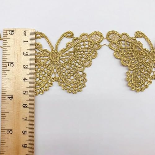 1 Yard Polyester Goldene Spitze Großer Schmetterling Goldfaden Kleidungszubehör Spitze Goldbesätze Handgefertigtes Zubehör 5,1 cm - 1 Yard Gold von YOGAES