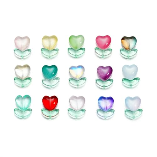 10/20 Set Blumen-Lampwork-Perlen, mehrfarbige Glasflora-Perlen, lose Perlen für DIY-Armbänder, Schmuckherstellungszubehör, gemischtes Herz, 10 Set, 20 Stück von YOGAES