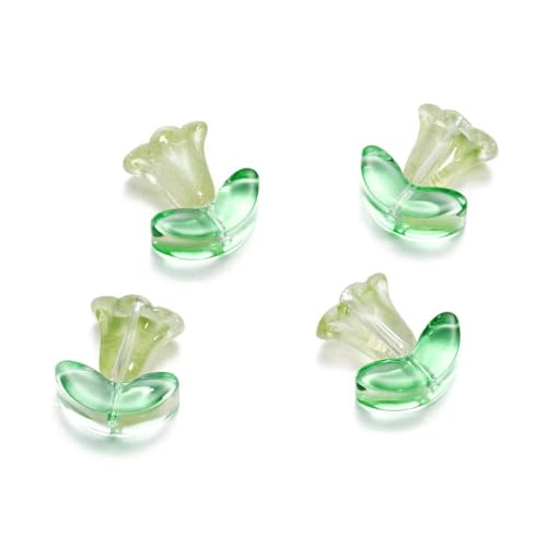 10/20 Set Blumen-Lampwork-Perlen, mehrfarbige Glasflora-Perlen, lose Perlen für DIY-Armbänder, Schmuckherstellungszubehör, grüne Trompete, 10 Set, 20 Stück von YOGAES