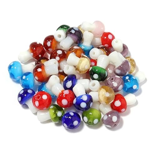 10 Stück/Los 14–20 mm süße Lampwork-Glaspilzperlen, bunte handgefertigte lose Perlen zum Selbermachen, Basteln, Ornamentherstellung, Finden von Zubehör, gemischte Farbe, 14 x 10 mm, 10 St von YOGAES