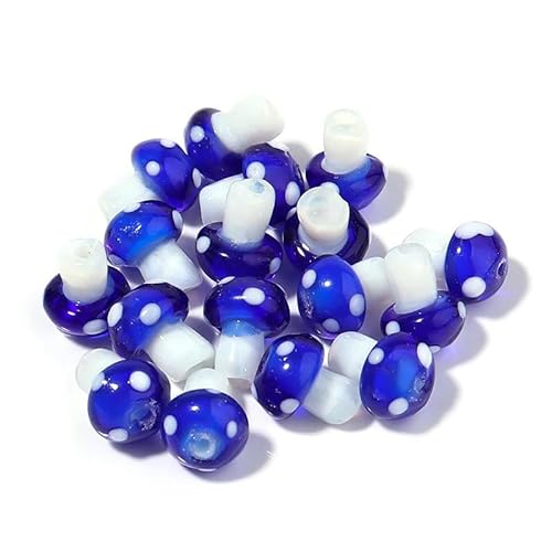 10 Stück/Los 14–20 mm süße Lampwork-Glaspilzperlen, bunte handgefertigte lose Perlen zum Selbermachen, Basteln, Ornamentherstellung, Finden von Zubehör-Blau-14 x 10 mm, 10 Stück von YOGAES