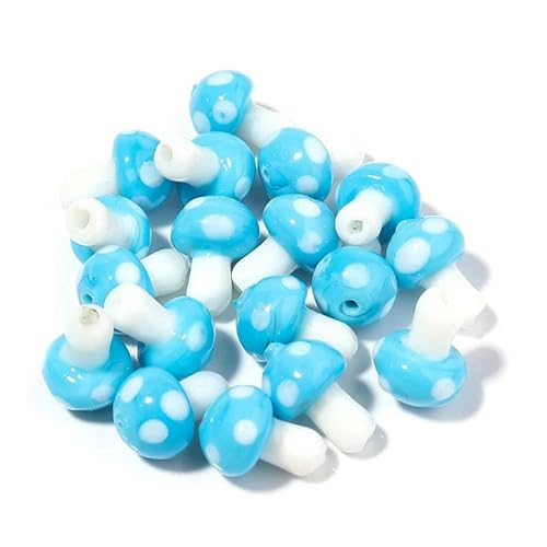 10 Stück/Los 14–20 mm süße Lampwork-Glaspilzperlen, bunte handgefertigte lose Perlen zum Selbermachen, Basteln, Ornamentherstellung, Finden von Zubehör-Blau-14 x 10 mm, 10 Stück von YOGAES