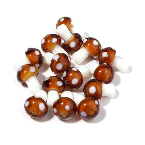 10 Stück/Los 14–20 mm süße Lampwork-Glaspilzperlen, bunte handgefertigte lose Perlen zum Selbermachen, Basteln, Ornamentherstellung, Finden von Zubehör-Braun-14 x 10 mm, 10 Stück von YOGAES