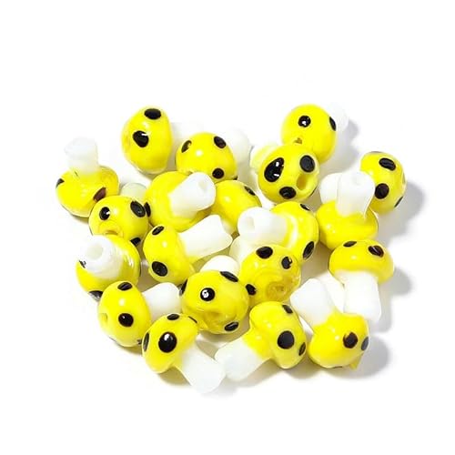 10 Stück/Los 14–20 mm süße Lampwork-Glaspilzperlen, bunte handgefertigte lose Perlen zum Selbermachen, Basteln, Ornamentherstellung, Finden von Zubehör-Gelb-14 x 10 mm, 10 Stück von YOGAES