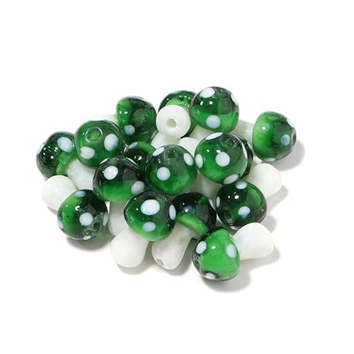 10 Stück/Los 14–20 mm süße Lampwork-Glaspilzperlen, bunte handgefertigte lose Perlen zum Selbermachen, Basteln, Ornamentherstellung, Finden von Zubehör-Grün-14 x 10 mm, 10 Stück von YOGAES