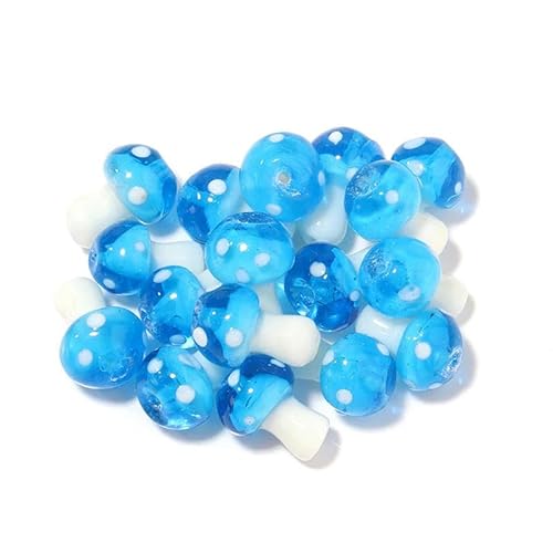 10 Stück/Los 14–20 mm süße Lampwork-Glaspilzperlen, bunte handgefertigte lose Perlen zum Selbermachen, Basteln, Ornamentherstellung, Finden von Zubehör-Himmelblau-14 x 10 mm, 10 Stück von YOGAES