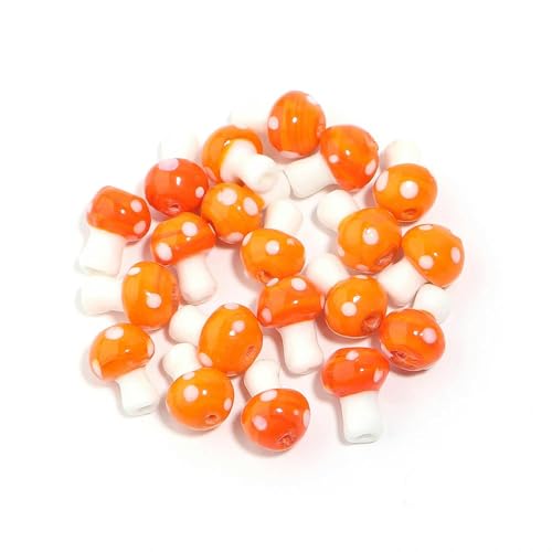 10 Stück/Los 14–20 mm süße Lampwork-Glaspilzperlen, bunte handgefertigte lose Perlen zum Selbermachen, Basteln, Ornamentherstellung, Finden von Zubehör-Orange-14 x 10 mm, 10 Stück von YOGAES