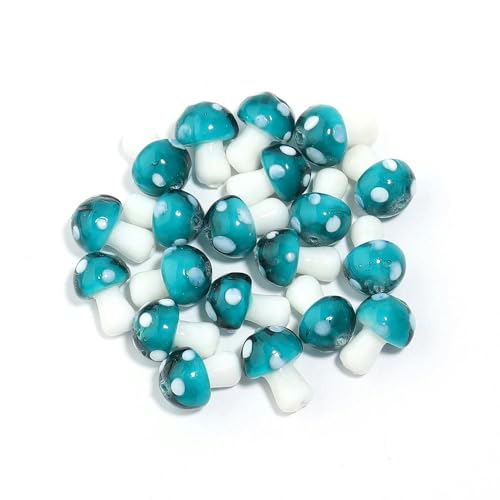 10 Stück/Los 14–20 mm süße Lampwork-Glaspilzperlen, bunte handgefertigte lose Perlen zum Selbermachen, Basteln, Ornamentherstellung, Finden von Zubehör-Pfauenblau-14 x 10 mm, 10 Stück von YOGAES