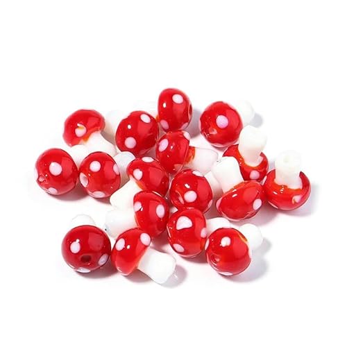 10 Stück/Los 14–20 mm süße Lampwork-Glaspilzperlen, bunte handgefertigte lose Perlen zum Selbermachen, Basteln, Ornamentherstellung, Finden von Zubehör-Rot-14 x 10 mm, 10 Stück von YOGAES