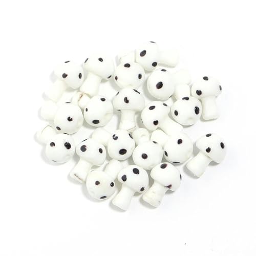 10 Stück/Los 14–20 mm süße Lampwork-Glaspilzperlen, bunte handgefertigte lose Perlen zum Selbermachen, Basteln, Ornamentherstellung, Finden von Zubehör-Weiß-14 x 10 mm, 10 Stück von YOGAES