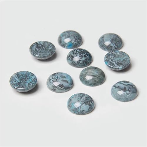 10 Stück/Los 4 6 8 10 12 14,0 mm Stein-Cabochons Naturstein Tigerauge Cabochon Perlen Runde glatte Edelsteine Cabochon zur Schmuckherstellung-10 blaue Jaspis-12 mm von YOGAES