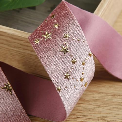 10 Yards 25 MM 38 MM Winter Gold Star Foil Samtband DIY Haarschleifenzubehör Haarnadelmaterial Weihnachtsdekoration-003-25 MM 10 Yards von YOGAES